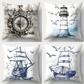 Axyaa Nautical Sailing Sofa Pillowcase Set, 4pcs 17.7"x17.7", Home Decor & Waist Cushion