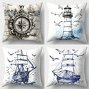 Axyaa Nautical Sailing Sofa Pillowcase Set, 4pcs 17.7"x17.7", Home Decor & Waist Cushion
