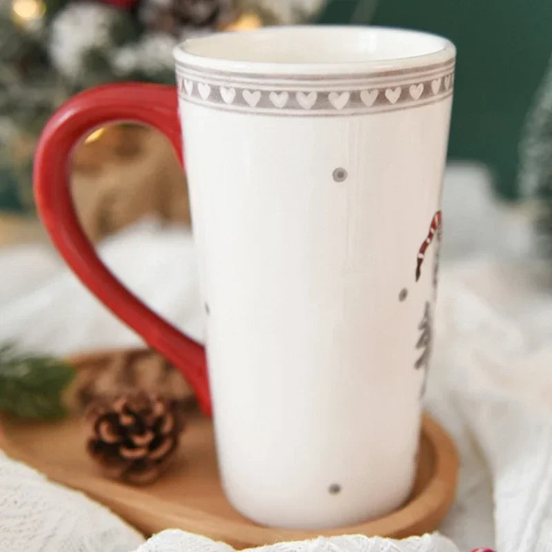 Axyaa Cartoon Elk Embossed Ceramic Christmas Mug, 550ml Large Capacity Drinking Cup