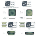Axyaa Stern Green Square Dinner Set | 16-Piece Ceramic Tableware for 4