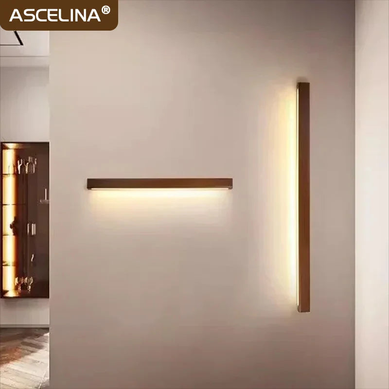 Axyaa Walnut LED Wall Lamp 60/80/120CM: Nordic Wood Sconces for Home Decor