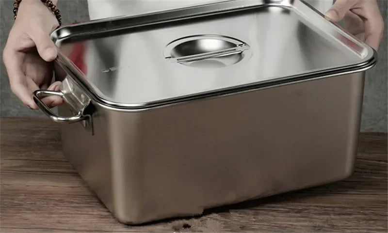 Axya 304 Stainless Steel Plate Metal Tray with Handle - Square Baking Dish BBQ Storage Tray
