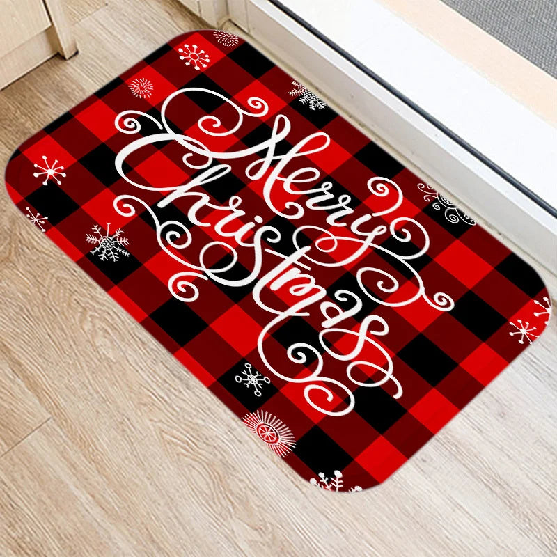 Axyaa Red Plaid Print Door Mat: Non-Slip Home Kitchen Bathroom Carpet