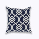 Axyaa Navy/White Embroidered Quatrefoil Pillow Cover 45x45cm Square Canvas Cotton