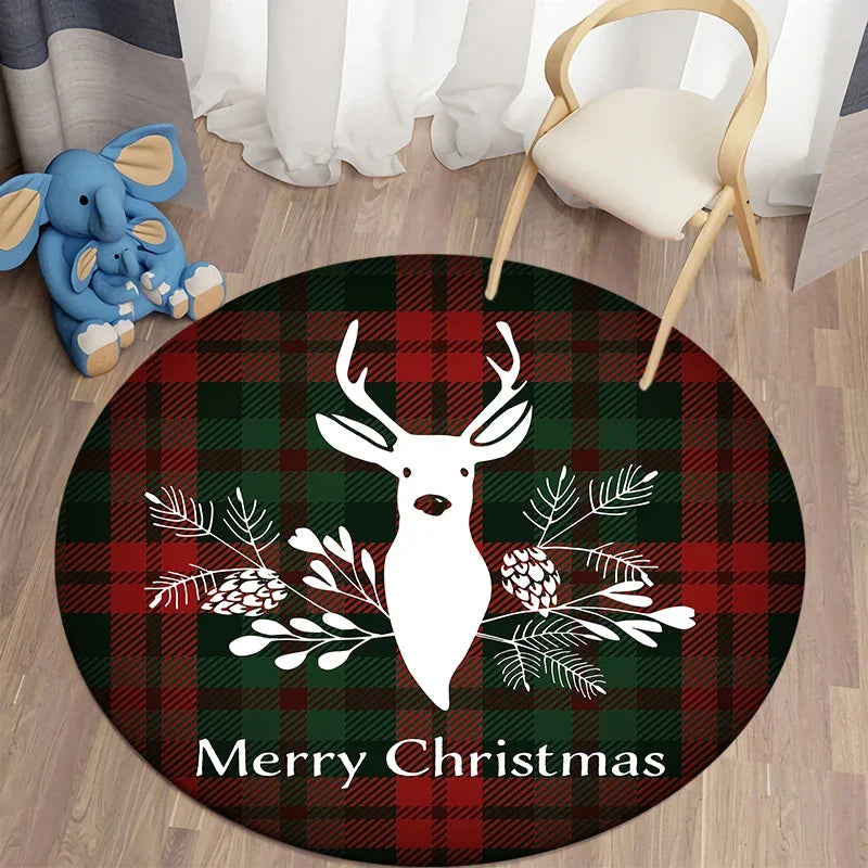 Axyaa Plaid Christmas Round Carpet - Non-Slip Home Decor Foot Mat