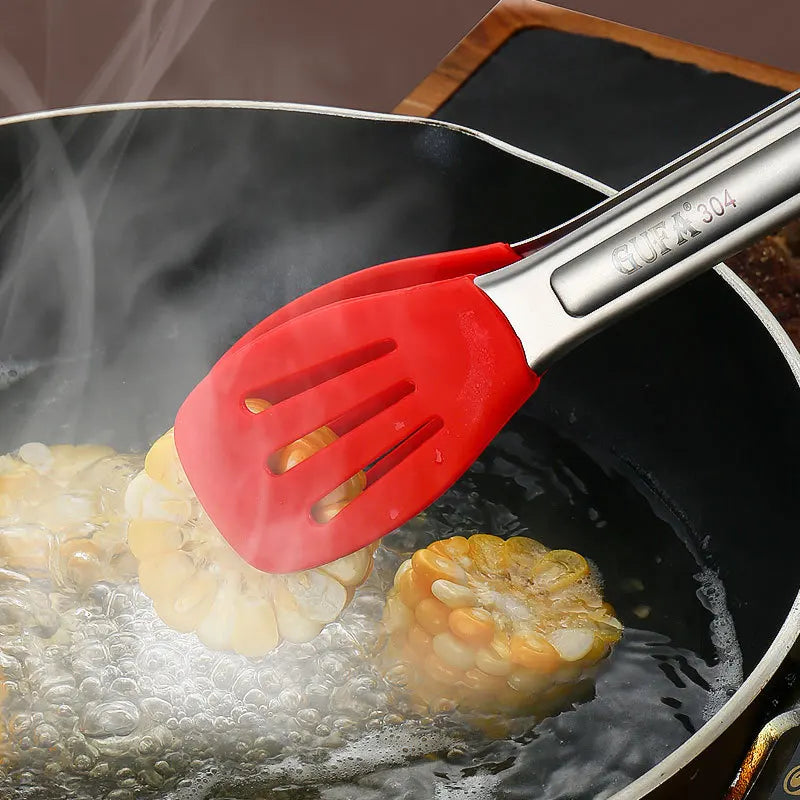 Axyaa Silicone Hollow Head BBQ Tongs for Home Cooking Essentials