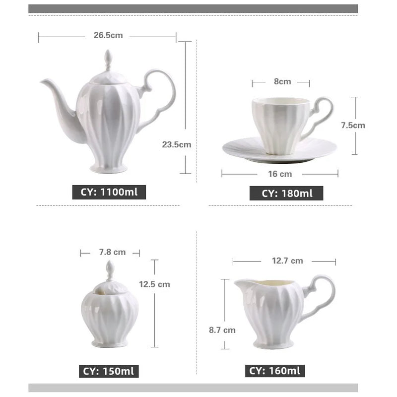 Axya 21-Piece European Bone Coffee Pot Set with Tea Cups, Saucers, and Spoons