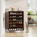 Axyaa 6-Tier Walnut Shoe Storage Cabinet with Doors and Adjustable Shelves
