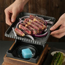 Axya Cast Iron BBQ Plate Set: Square Korean-Style BBQ Stove with Single & Double Tableware