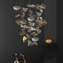 Axyaa Golden Glass Leaves Chandelier | Large Luxury Lighting Fixture
