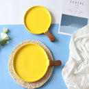 Axyaa Ceramic Steak Plate with Wooden Handle - Nordic Style Fruit Dish