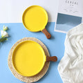 Axyaa Ceramic Steak Plate with Wooden Handle in Nordic Style, Macaron Color