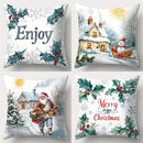 Axyaa Winter Holiday Pillowcase - Festive Snowman & Santa Claus Sofa Cushion Cover