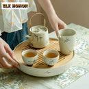 Axyaa Hand-painted Bamboo Tea Tray for Teapot Brewing and Insulation