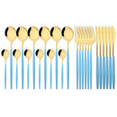 Axyaa Pink Gold Stainless Steel Cutlery Set - 24Pcs Mirror Dinnerware Flatware