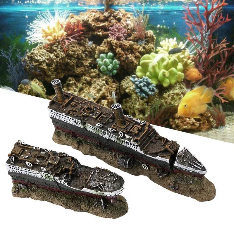 Axyaa Titanic Shipwreck Resin Aquarium Ornament 38cm.