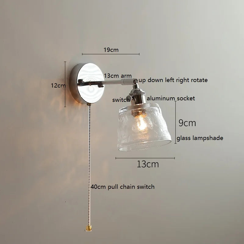 Axyaa Clear Glass LED Bathroom Mirror Wall Light, Modern Nordic Iron Metal Switch Fixtures