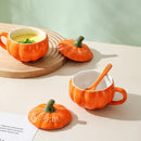 Axyaa Pumpkin Ceramic Mug with Spoon, Scalding-proof Handle, Cute Halloween Design