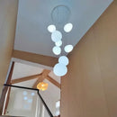 Axyaa White Glass LED Pendant Chandelier - Nordic Villa Stairs Cobble E27 Modern Design