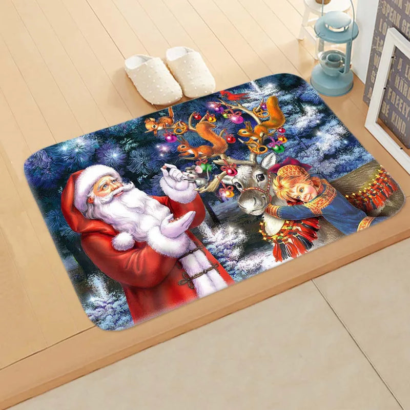 Santa Welcome Mat: Axyaa Christmas Claus Print Carpet for Home Decoration