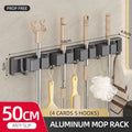 Axyaa Mop Broom Holder Hooks Bathroom Storage Rack Space-saving Hanger Slots Organizers