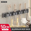 Axyaa Mop Broom Holder Hooks Bathroom Storage Rack Space-saving Hanger Slots Organizers