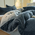Axyaa Solid Flannel Bedding Set, Reversible Fleece Duvet Cover and Cozy Sheet with Pillowcases