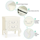 Axyaa Carved White Nightstand with 2 Drawers - Elegant Bedside Table for Bedroom