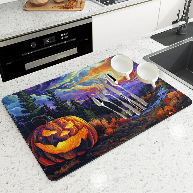Axyaa Halloween Forest Moon Mountain Drying Mat