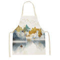Axyaa White Gold Mountain View Kitchen Apron for Home Cooking and Baking