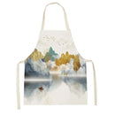 Axyaa White Gold Mountain View Kitchen Apron for Home Cooking and Baking