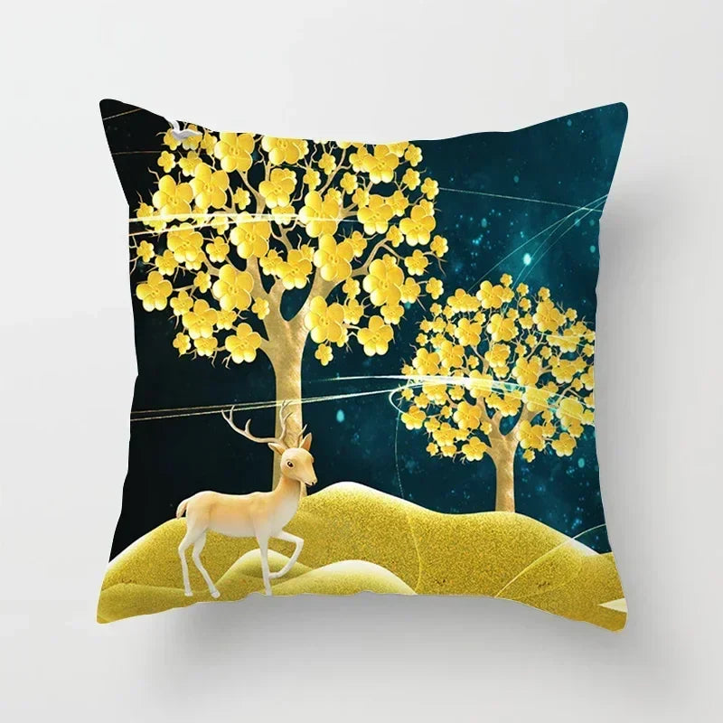 Golden Tree Forest Pillow Case by Axyaa: Car/Home Sofa Bed Decor, 45x45cm Decorative Cushion Cover