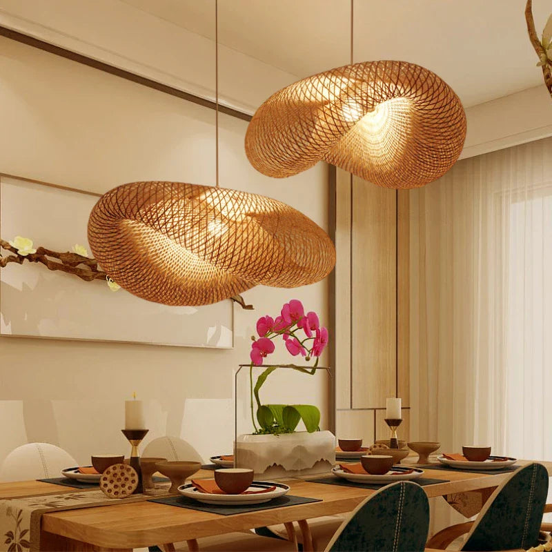 Axyaa Bamboo Woven Chandelier LED Lighting Fixture