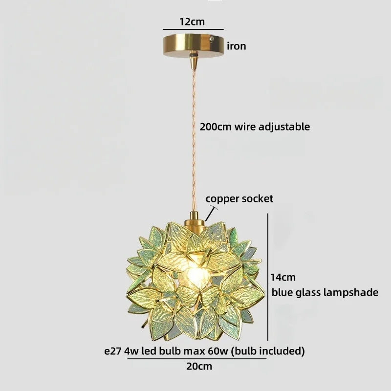 Axyaa Pink Glass Flower LED Pendant Lamp with Gold Retro Base