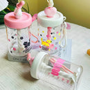 Axyaa Cat Design Straw Water Cup for Kids - Portable & Durable Plastic Bottle