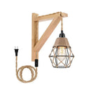 Axyaa Country Style Wood Rope Wall Lamp Retro Cafe Bedroom Light