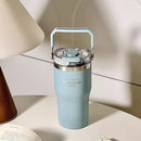 Axyaa 20oz Double Wall Insulated Thermos Cup with Straw, Portable Car Coffee Mug