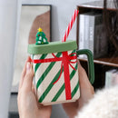 Axyaa 450ML Ceramic Santa Claus Mug With Lid & Straw - Couples Christmas Gift