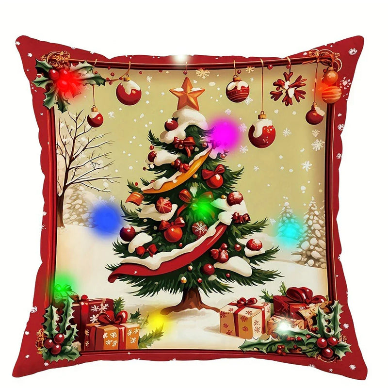 Christmas LED Luminous Pillowcase with Santa Claus Snowman Tree Design by Axyaa