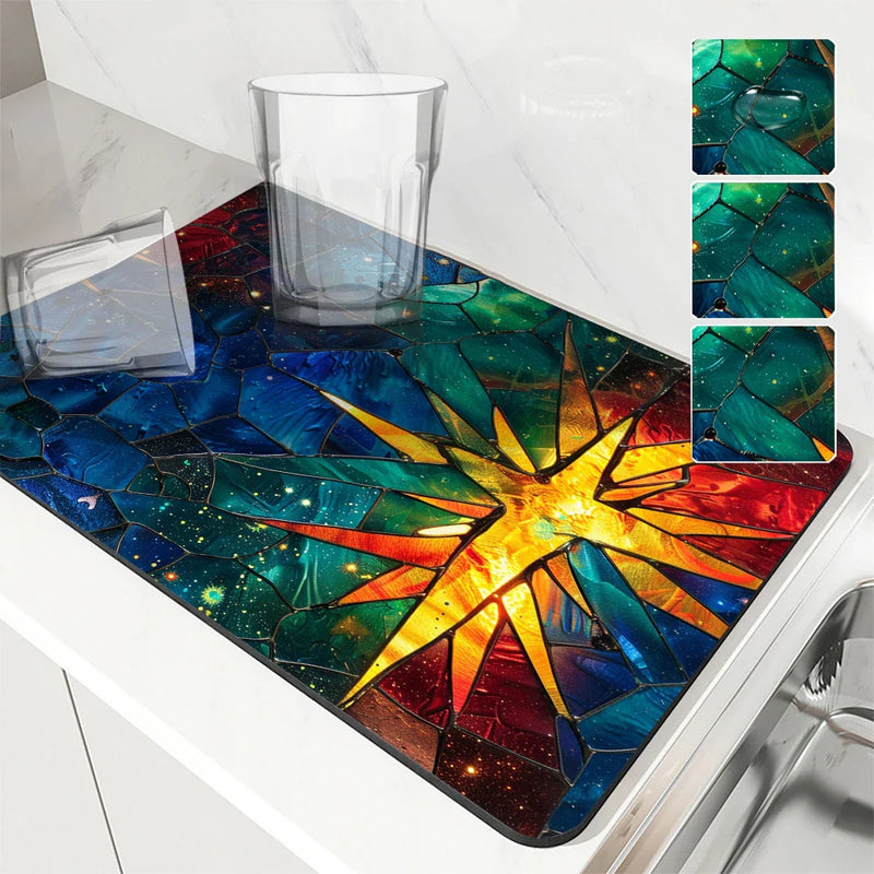Kitchen Draining Mat Geometric Figures Quick Dry Bathroom Drain Pad by Axyaa