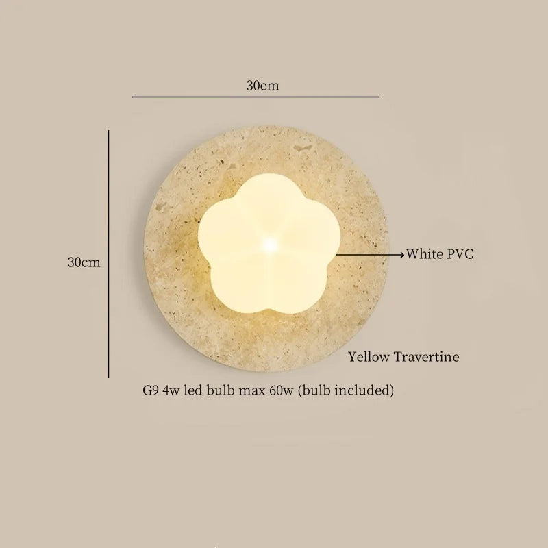 Axyaa Wabi Sabi LED Wall Lamp Yellow Travertine Pull Chain Switch for Living Room