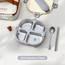 Axyaa Stainless Steel Square Lunch Box with Cutlery, 3/4 Compartments, Large Capacity