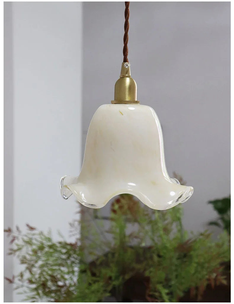 Axyaa French Glass Pendant Lamp Luxury Brass Bedroom Light