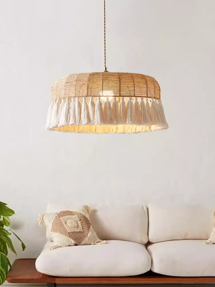 Axyaa Wabi Sabi Hemp Rope Ceiling Chandelier - Rustic Pendant Lighting for Home Decor