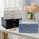 Axyaa Faux Leather Jewelry Storage Box: Large Capacity Double-Layer Drawer Organizer