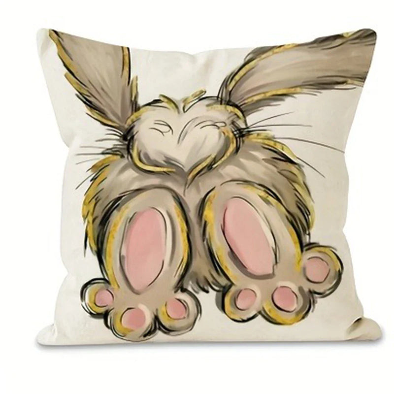 Axyaa Bunny Print Pillow Cover for Easter Home Decor