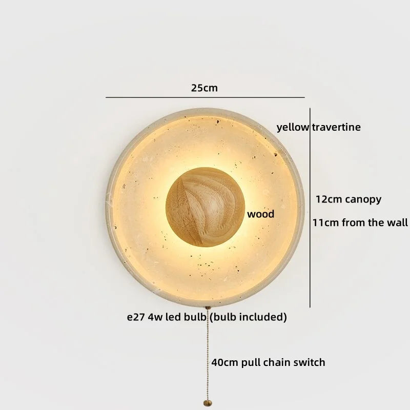 Axyaa Wabi Sabi LED Wall Light Yellow Travertine Stone Glass Ball Wandlamp