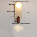Axyaa Rotating LED Wall Sconce White Glass Yellow Travertine Wood Stair Light