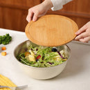 Axyaa Stainless Steel Strainer Colander Set with Bamboo Cover - Mixing Bowl with Scale