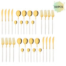 Axyaa 48-Piece White Gold Stainless Steel Dinnerware Set